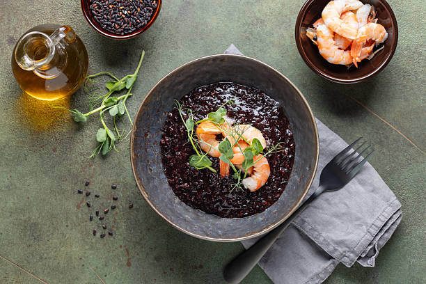 black rice risotto with shrimp